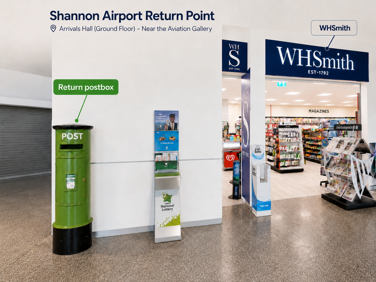 Photo of postbox next to WHSmith at Shannon Airport